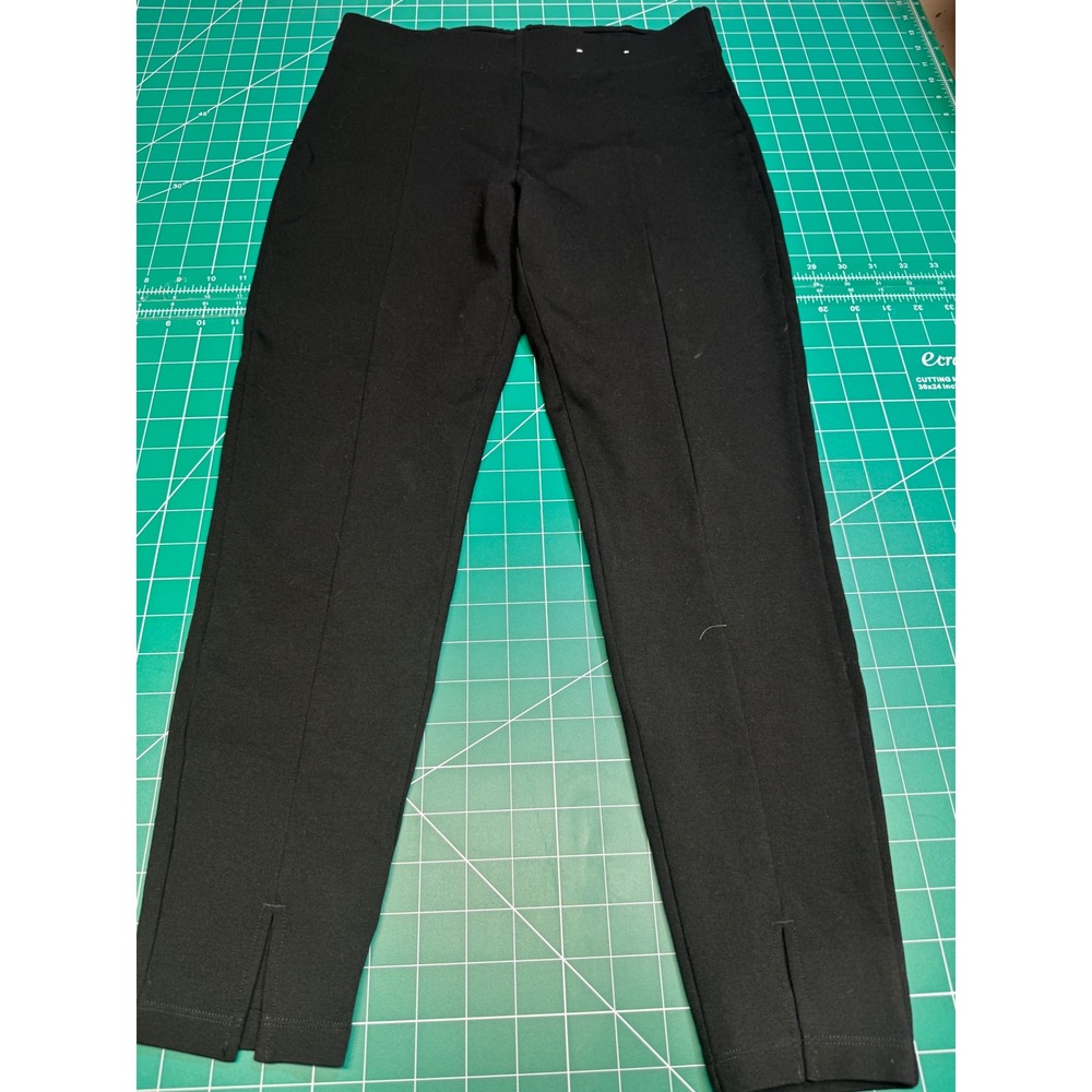 Stylus Womens Black Ponte Pull On Pants Split Hem Front Seam Size M Medium